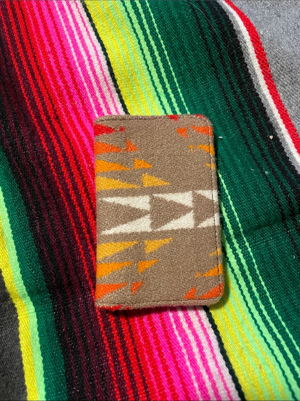 Pendleton Brown Patterned Card Holder with Orange and Yellow Accents